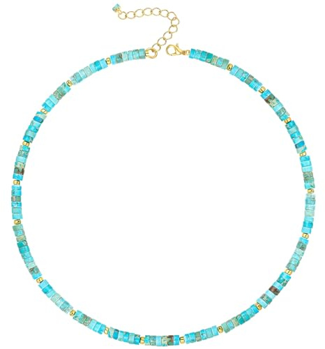 MOTIBACK Beaded Necklace for Women, 17inch Boho Beaded Choker Beach Handmade Jewelry, Adjustable Blue Choker Necklaces for Birthday Vacation Festival