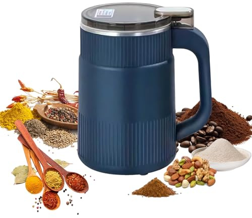 Small Powder Grinder,Electric Spice Grinder for Coffee Beans Herbs Nuts and Grains,Stainless Steel Multifunctional Mill with Fine Powder Function,Household Kitchen Tool w Spoon and Brush,Blue