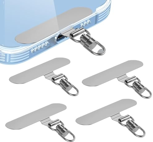 ShinningCare Phone Tether Tabs 4Pcs, Rotatable Metal Phone Lanyard Patch, Stainless Steel Phone Lanyard Pad, Cellphone Strap Connector Compatible with Most Smartphones