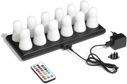 Madrigal Color&Mood: Set mit 12 LED-Teelichtern RGB + Warmweiß + Flackernde Flamme – Wiederaufladbar mit Fernbedienung – Verbesserte Magnetbasis