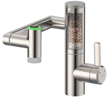 Lefton Rotatable Bathroom Faucet with Built-in Filter, Single Hole Sink Faucet with Temperature Display in Fahrenheit, 2 Water Modes, NSF Certified