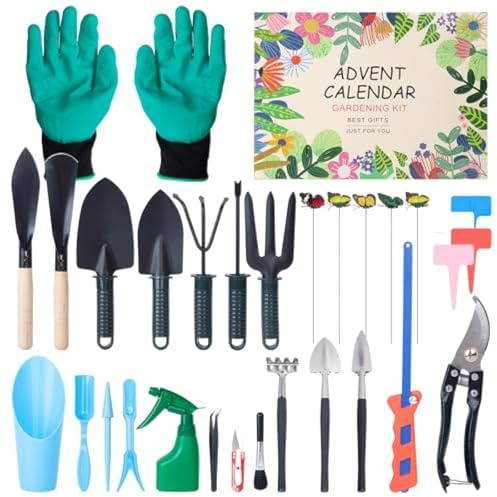Advent Calendar 2025 Gardening Tool Set, 24 Days Countdown with Pruning & Planting Tools, Garden Accessories Kit，Gift for Gardening Enthusiasts Women Men,For Garden Maintenance Plant Care