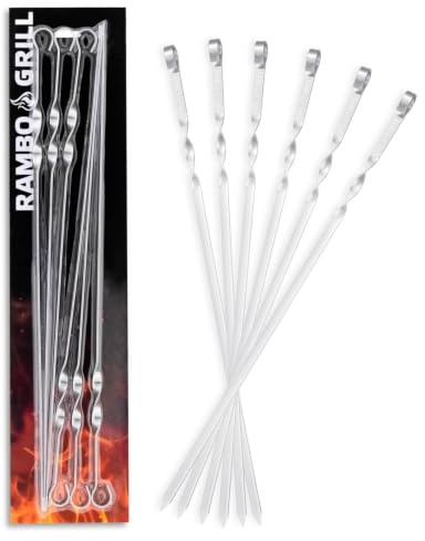 BEM Rambo Grill Schaschlikspieße Edelstahl 50cm – 6er Set | Grillspieße, Rostfrei, Flach, Für BBQ, Gemüse & Fleisch – Grillzubehör Spülmaschinenfest, Grillspieß für Schaschlik