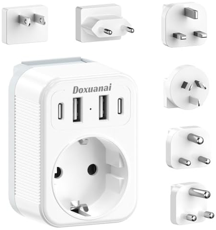 Set d'adaptateur de Voyage International, Adaptateur de Prise avec 4 USB (2 USB-C), Type A/C/G/I/M/D, Adaptateur de Prise Universel Mondial pour US/EU/UK/Afrique du Sud/Japon/Chine/Australie/Inde