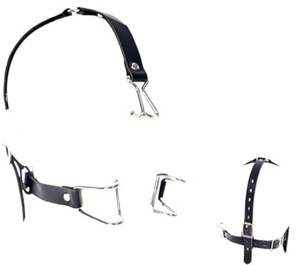 Offener Mund,BDSM Mundknebel, Leder Kopf Harness Nasenhaken mit Metall Mund Vergrößerung Ring,Bondage Fetisch Sklaven Mundspreizer,Sexspielzeug für Frauen und Männer