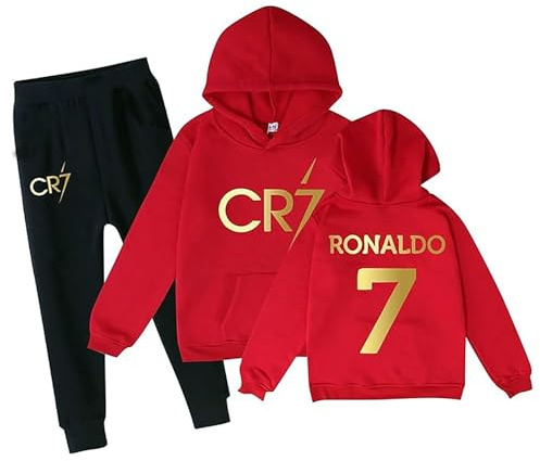 WANGYFAN Chándal con Capucha para niños, Conjunto de Dos Piezas para niños y niñas con Sudadera con Capucha y Pantalones de chándal,Rojo,140cm
