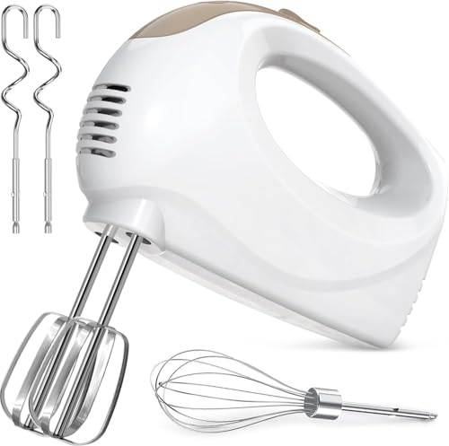 Sbattitore elettrico a mano, 5 livelli, include 1 frusta, 2 fruste, 2 ganci impastatori in acciaio inox, lavabile in lavastoviglie