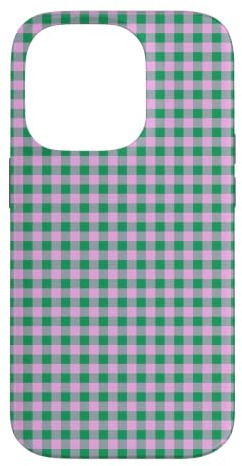 Custodia per iPhone 14 Pro Verde Rosa Mini Gingham Carino Piccolo Check Cottagecore Preppy