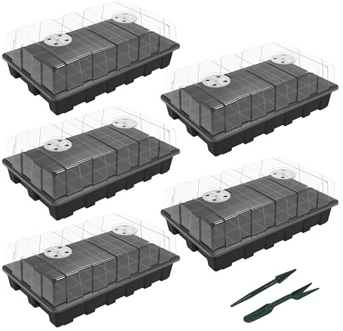 gardzen 5er-Set Garten-Anzuchtkasten mit 200 Zellen, Samen-Starterschale mit Kuppel und Boden, 38,1 x 22,9 cm (40 Zellen pro Tablett)