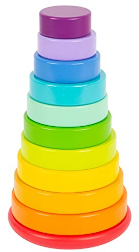 Small Foot 11794 Torre da accatastare Gioco d'incastro Arcobaleno con Dischi di Legno di Diverse Dimensioni,dai 12 Mesi