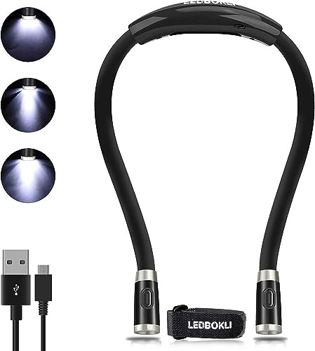 LEDBOKLI Lampe de Lecture pour Livre, Rechargeable Lampe Liseuse, 6 Niveaux de Luminosité, Protège les Yeux, Bras Flexible, Lampe pour Lire dans le Lit Parfaite pour Lecture, Tricot, Réparation, Noir