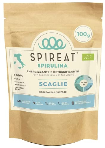 Spirulina Pura formato 100 grammi - raw - in scaglie croccanti - Italiana - Biologica - ricca di vitamine e minerali - antiossidante - alto contenuto proteico