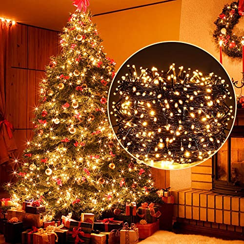 ELKTRY Luci Natale Esterno, 2000LEDs 50M Luci Albero di Natale Bianco Caldo 8 Modalità Impermeabile Catena Luminosa Natale Decorative per Albero Giardino Interno