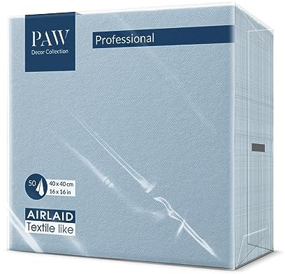 PAW - Servietten aus Airlaid - Stoffähnlich (40 x 40 cm) I 50 Stück I Ideal für Hochzeit, Taufe, Kommunion, Geburtstag I Stoffservietten - Einfarbig, Blau I Farbe: Monocolor (light blue)
