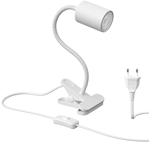 ledscom.de Klemmleuchte WAIKA mit Schwanenhals und Schalter weiß matt + GU10 LED, PAR16, warmweiß, 6,05W, 374lm, 70°, 3-Stufen-Dimmer