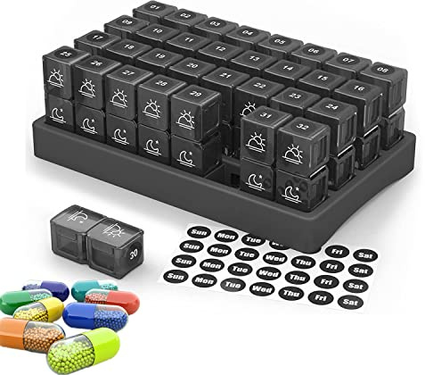 Tablettenbox Monat Morgens Abends 31 Tage Pillendose 2 Fächer pro tag, Reise Tägliche Tabletten-organizer Feuchtigkeitsbeständiger Pillenbox zur Aufbewahrung von Fischölen und Arzneimitteln