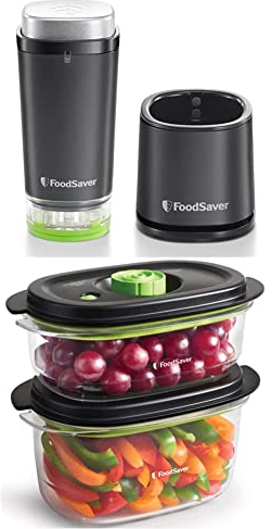 Food Saver VS1199X Appareil de mise sous vide portatif et sans fil | avec station de chargement & Boîtes alimentaires FoodSaver de conservation et marinade | 700 ml & 1.18 L | 2 unités