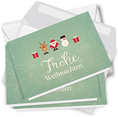 10 Weihnachtskarten Grußkarten zu Weihnachten - Klappkarten mit Umschlägen - Frohe Weihnachten Vintage Modern Edel Türkis Weihnachtsmann