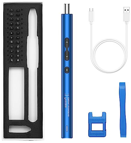 Brifit Kit de Tournevis Éélectrique 28 en 1, Mini Tournevis de Précision sans Fil avec Lumières LED, USB Type-C pour Smartphone, Jeu, Caméras, Horloge, PC, Bleu