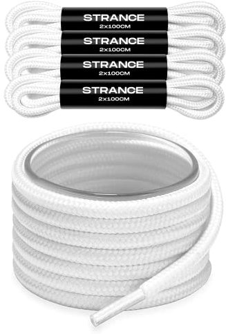 STRANCE Set 4 Pares Cordones Redondos para Zapatillas – Blanco o Negro – Adultos y Niños – Repuestos Deportivos Duraderos