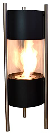 GLOW FIRE Visby Ethanol Ofen, Bioethanol-Ofen vollverglast, Ethanol Kamin freistehend mit 6h Brenndauer und 2 KW Heizleistung, Kaminofen Schwarz