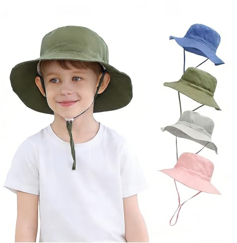 YANWANG Bebé Niños Ajustable Bucket Sun Hat, UPF 50+ Protección Solar Gorra de Playa para Niños Pequeños Niñas(Army Green,0-6Months)