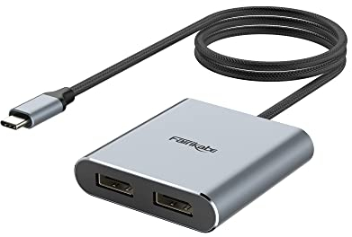 fairikabe USB C auf Dual DisplayPort MST Hub Splitter, USB Typ C auf Dual 4K@60Hz 2X DisplayPort 1.2 Adapter für Windows Laptop PC, kompatibel mit Thunderbolt 3