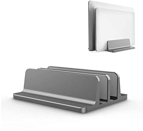 FrEshn Laptop Stand Vertical Laptop Stand Aluminium Double Desktop Holder Space Saving Bookshelf Mount Bracket with Adjustable Dock For Notebook Adjustable Laptop Stand (Size : Gray)