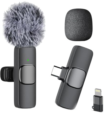 Professional Wireless Lavalier Microphone for iPhone iPad, Cordless Omnidirectional Clip Mic, Plug-Play Microphone for Interview Video Podcast Vlog YouTube
