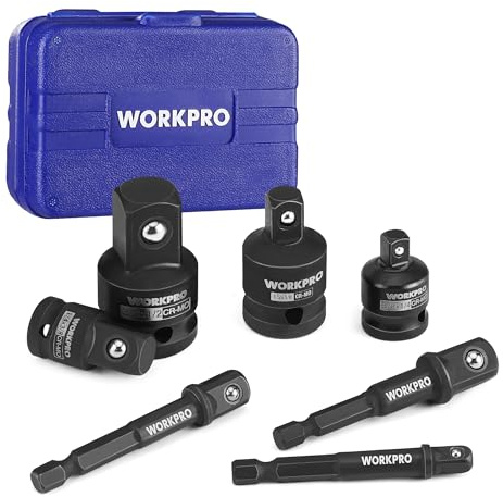 WORKPRO 7 Pieces Impact Socket Adapter Set, Includes 3 Pieces 1/4 Hex Shank Drill Extension Set (1/4, 3/8 and 1/2) and 4 Pieces Impact Socket Adapter and Reducer Set
