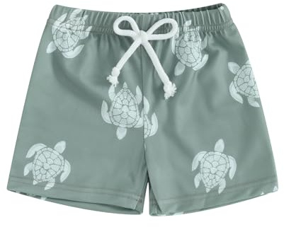 Carolilly Short de Bain Enfant Bébé Garçon Boxer Maillot de Bain Imprimé Natation Plage, Vert Tortue B, 18-24 Mois, Taille Fabriquant 100