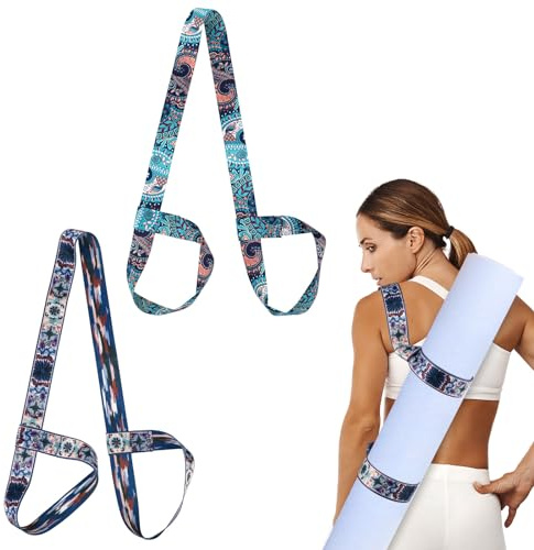 Jeffdad 2 Pcs Yoga Mat Carrying Strap, Adjustable Yoga Mat Strap for Hands-Free Carry, Yoga Mat Holder Sling for All Mats