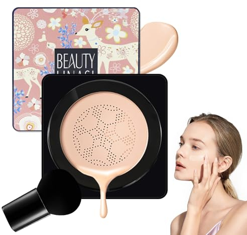 HASAIKA® Air Cushion Foundation, Mushroom Head Luftkissen, Creme Concealer, CC Creme Flüssige Foundation für Alle Hauttypen Feuchtigkeitsspendende Aufhellende Pigment,Makelloses Langlebig Primer