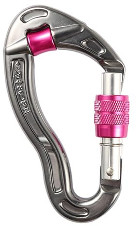 Perfeclan Mousqueton d'escalade Mousqueton d'alpinisme Mousqueton de Verrouillage léger en Alliage d'aluminium 25kN pour la Chasse spéléologique, Rose Rouge