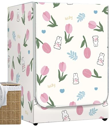 Odot Copri Lavatrice Esterni,Coprilavatrice da Esterno Impermeabile, Copertura per Lavatrice e Asciugatrice con Aperture Frontali,Antipolvere Anti Sunlight (Tulipani Rosa,L-capacità 10,5-12kg)