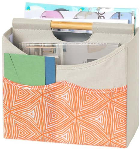 Neateam Zeitungsständer Modern Boho Zeitungshalter, Faltbarer Zeitschriftenständer mit Bambusgriff, Zeitschriftensammler Zeitungskorb für Büro Zuhause und Wohnzimmer - Orange