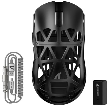 ATTACK SHARK R2PRO 45 g superlätt magnesiumlegeringsmus, PixArt PAW3950 sensor, 42000DPI, 8000Hz trådlös pollningsfrekvens, 2,1 G/BT/trådbunden spelmus, programmerbara möss med lindad kabel, PC/Mac