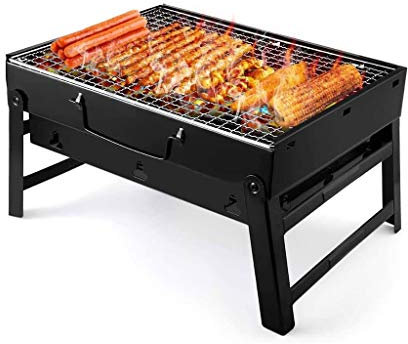 Barbecue portable au charbon de bois noir pour voyage en plein air pliable et facile à monter/démonter barbecue grill compact avec ustensiles de cuisine