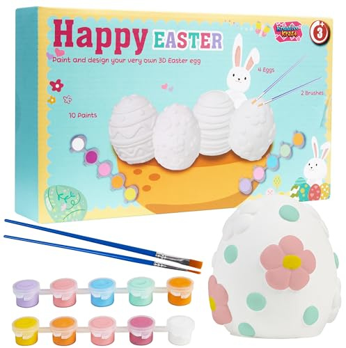 KreativeKraft gör-det-själv påskägg barn måla konst tillbehör måla ditt eget påskägg kanin hantverk kit för barn vuxna fest familj aktivitet dekorationer (ägg 4-pack)