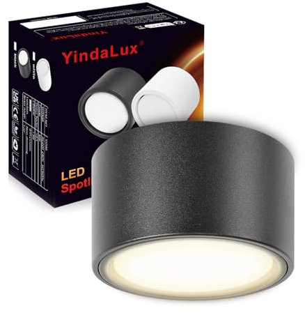 YindaLux Lot de 1 LED Spot en Saillie Noir 220-240V Ø95x55mm Plafonnier Incluse ampoule GX53 6W Blanc neutre 4000K 660LM Plafonnier Spot LED Luminaire Apparent avec spot à grande surface lumineuse