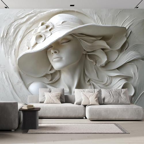 ANALTIRCE Wallpaper Papier Peint Panoramique Relief 3D 400×280cm Poster Geant Mural，3D Femme Portant Un Chapeau Peinture Murale Papier Peint Salon Chambre