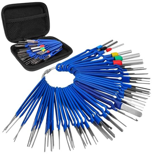Auto Entriegelungswerkzeug Auspinwerkzeug, 41 Stück Werkzeug zum Entfernen von Kabelsteckern, Demontagestift, Terminal Entfernung Werkzeugsatz für Flache runde Steckerkontakte Schlüsselwerkzeuge(Blau)