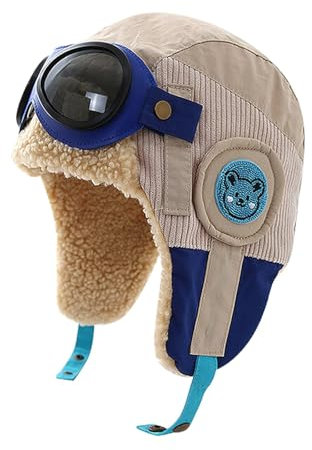 ZALXOZYL Kinder-Fliegermütze Mit Bommel Warme Plüsch-Kälteschutzmütze für Outdoor-Sport Wärmeschutz für Die Wangen Blue Rice S