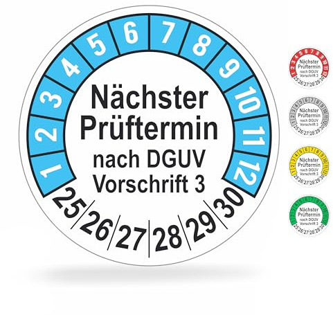 beihaasnatuerlich® 112 st testplaketter Nästa testarmin, 20 mm Ø, testeknologi enligt DGUV V3, 2025–2030, testklistermärken, e-Check tetikett, plakett för elektriska apparater (blå, 1 ark)
