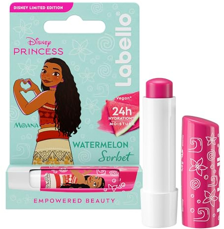 LABELLO Baume à lèvres Édition Limitée Disney Princesse Vaiana Watermelon Sorbet 1x 4,8g — Stick à lèvres hydratant pour enfants — Baume parfumé à la pastèque