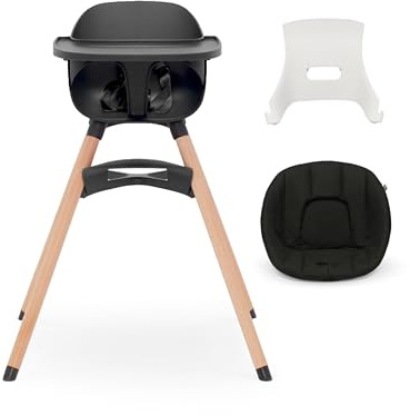 Lalo The High Chair Infant Kit - Convertible Wooden High Chair for Babies & Toddlers with Infant Support & Cushion, Grows with Your Child, Dishwasher Safe Tray, Adjustable Footrest Licorice