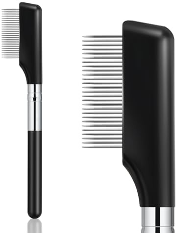 Piriuuo Petit peigne à cils, brosse à cils courte, peigne à sourcils, petit peigne à cils, séparateur de cils, brosse à sourcils avec dents en métal, outil de maquillage pour femmes