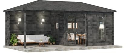 FinnTherm Liwa - Sauna de jardin 5 coins - 3 bancs en bois gris - Sauna avec épaisseur de paroi de 28 mm - Sauna extérieur