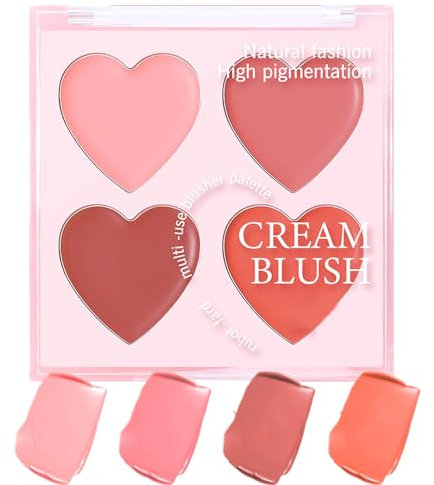 Palette Blush in Crema - 4 Colori Per Guance Viso Con Effetto Sfumato Naturale,Cosmetici Viso Effetto Prolungato Per Viaggi Matrimonio Appuntamenti e Uso Quotidiano