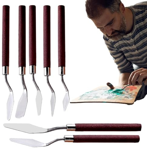 Palette de peinture Couteaux Set - 7pcs Couteaux de spatule en acier inoxydable avec poignées de bois | Outils de peinture acrylique à l'huile pour les artistes, idéal pour le mélange de couleurs, le